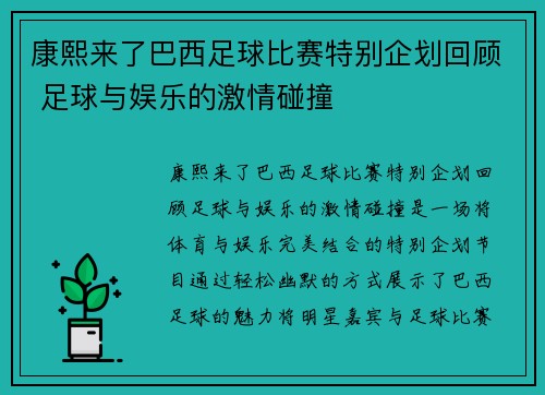 康熙来了巴西足球比赛特别企划回顾 足球与娱乐的激情碰撞